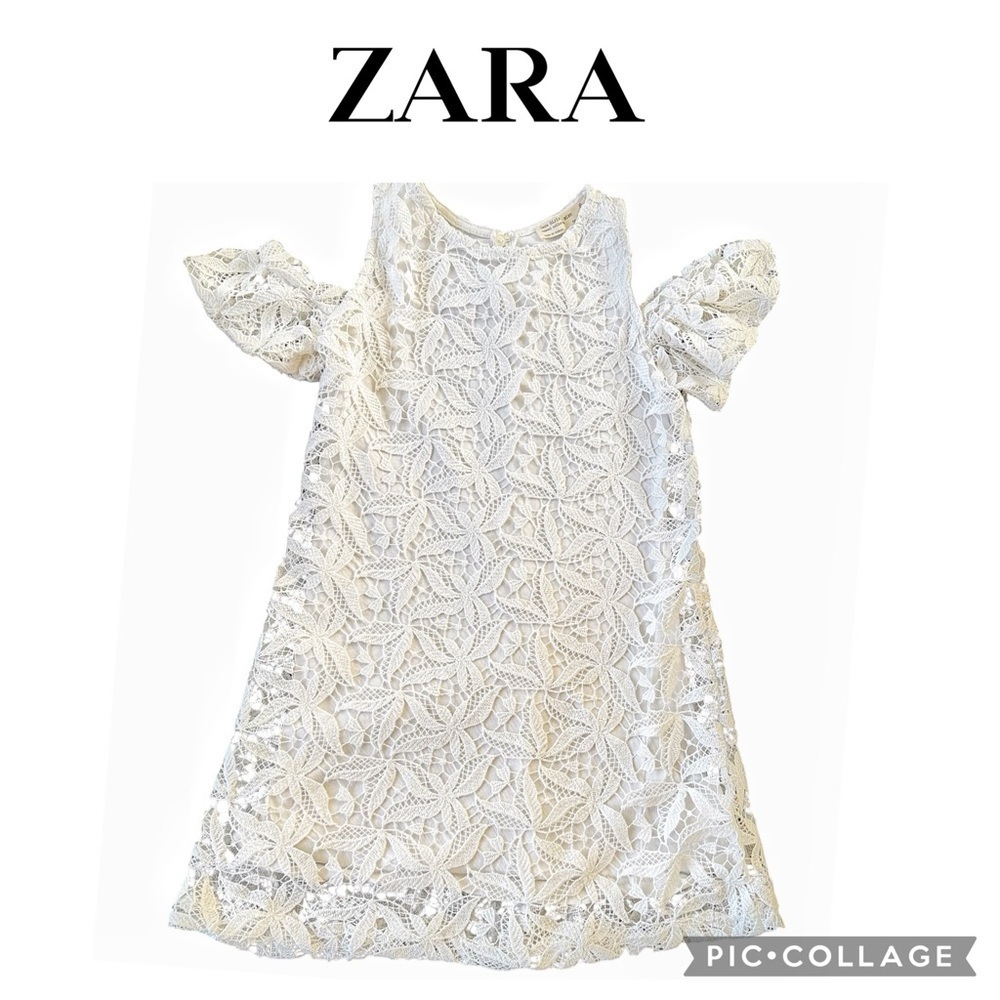 Zara girls lace crochet cold shoulder white dress size 8
